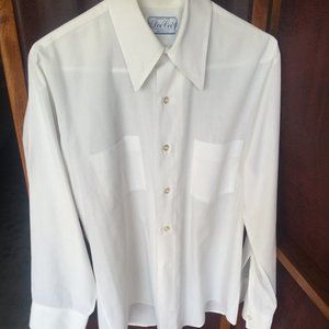 Vintage 70's Dee Cee, plain white button up, Large Lapel.